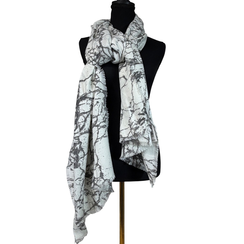 Landry White Marble Print Scarf Wrap Shawl Lightweight Womens One Size